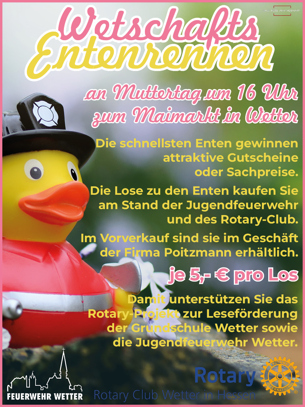 Maimarkt Entenrennen des Rotary Club Wetter und der Feuerwehr Wetter auf der Wetschaft zu Muttertag am 11. Mai 2025 um 16 Uhr