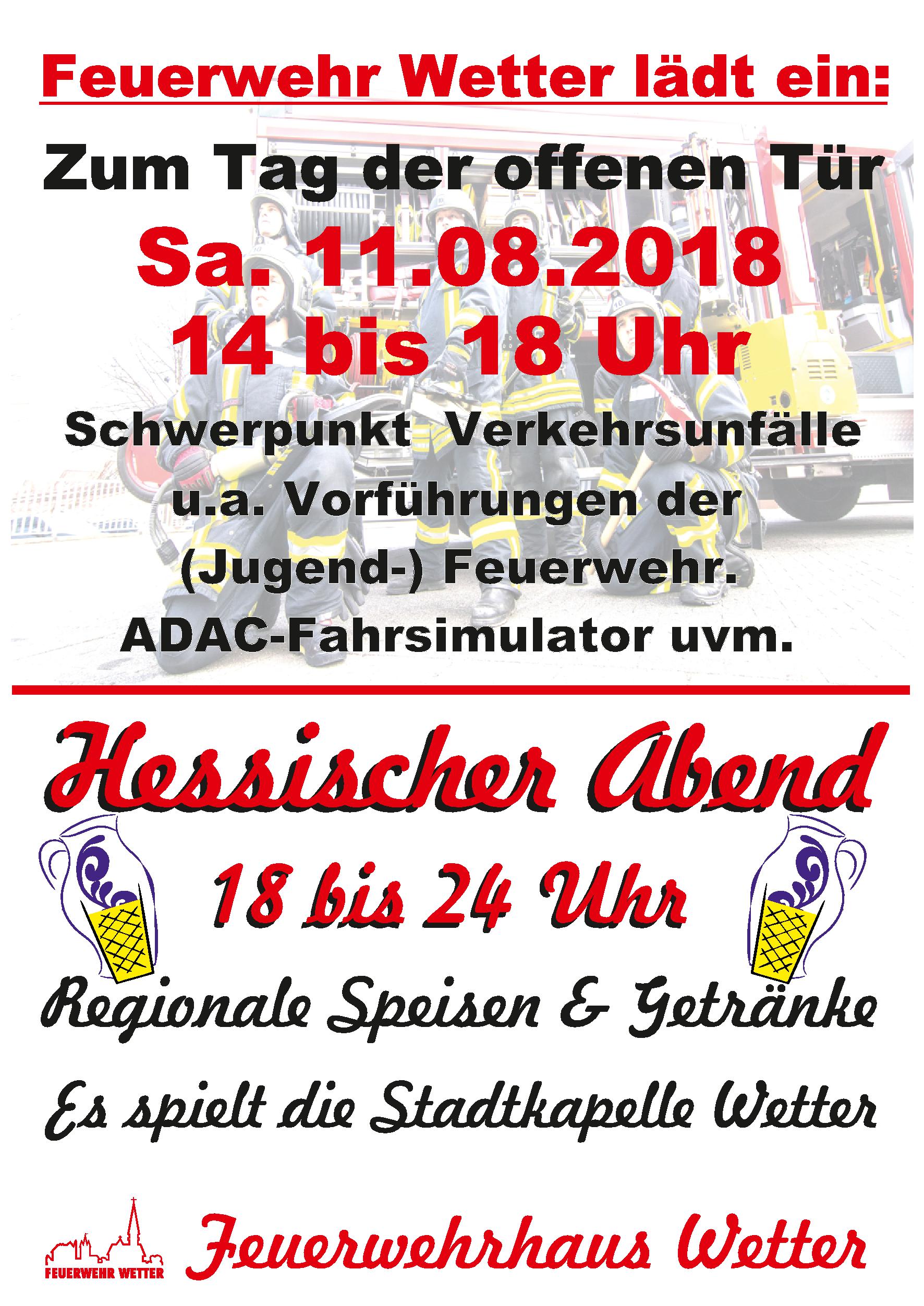 Tag der offenen Tür und Hessischer Abend bei der Feuerwehr Wetter Tag der offenen Tür und Hessischer Abend bei der Feuerwehr Wetter